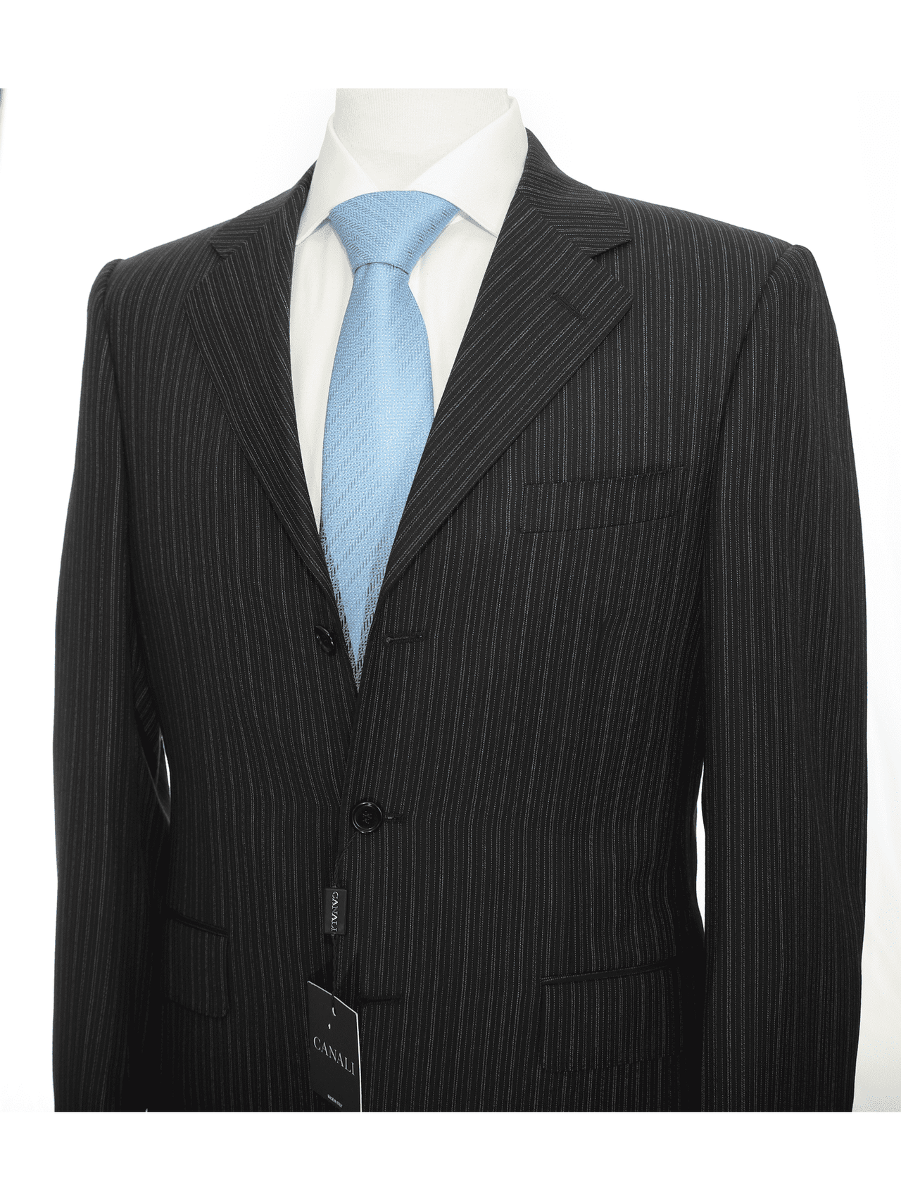 Canali SUITS Canali 38r 46 Drop 6 Classic Fit Black Striped 3-button Pleated 100% Wool Suit