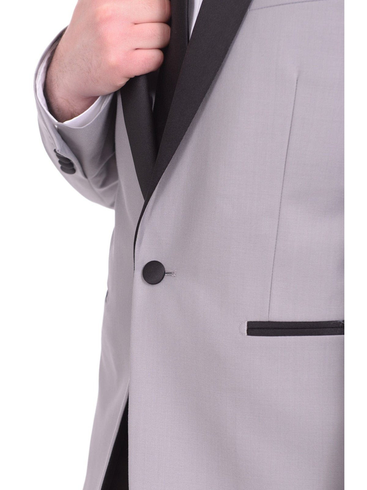 Gino Vitale TUXEDOS Gino Vitale Slim Fit Solid Gray One Button Tuxedo Suit With Satin Shawl Lapels