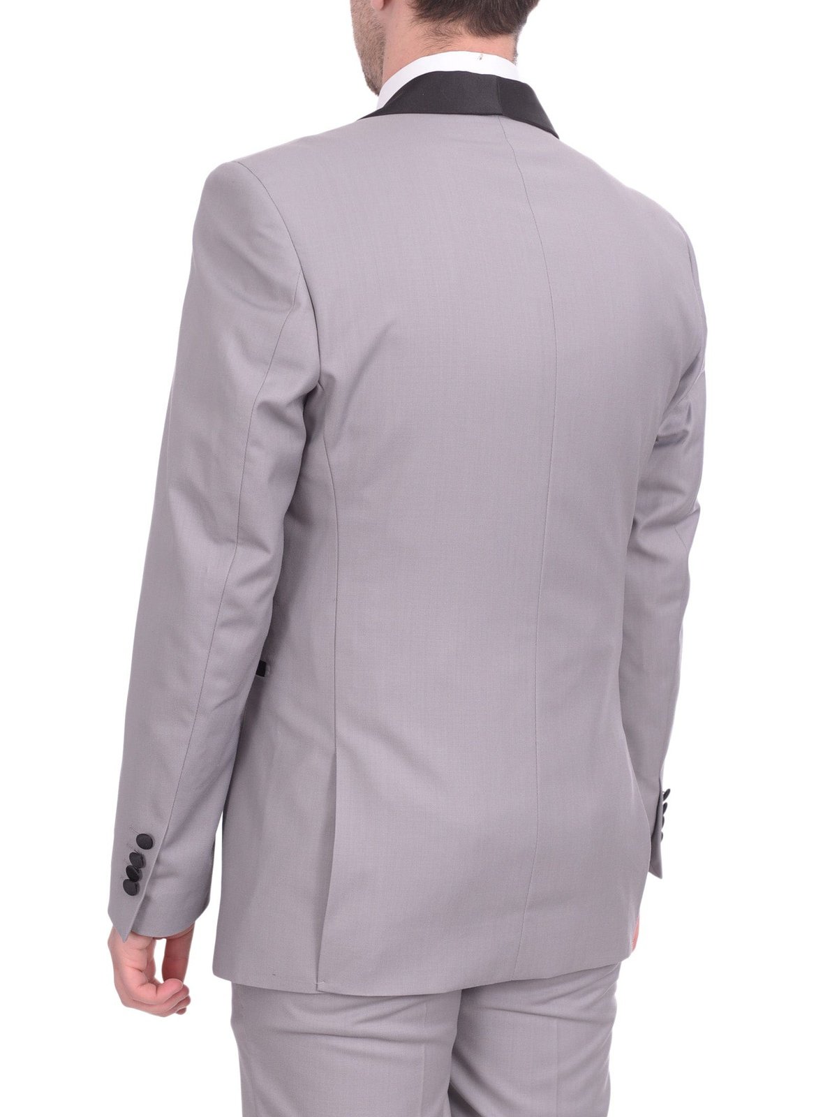 Gino Vitale TUXEDOS Gino Vitale Slim Fit Solid Gray One Button Tuxedo Suit With Satin Shawl Lapels