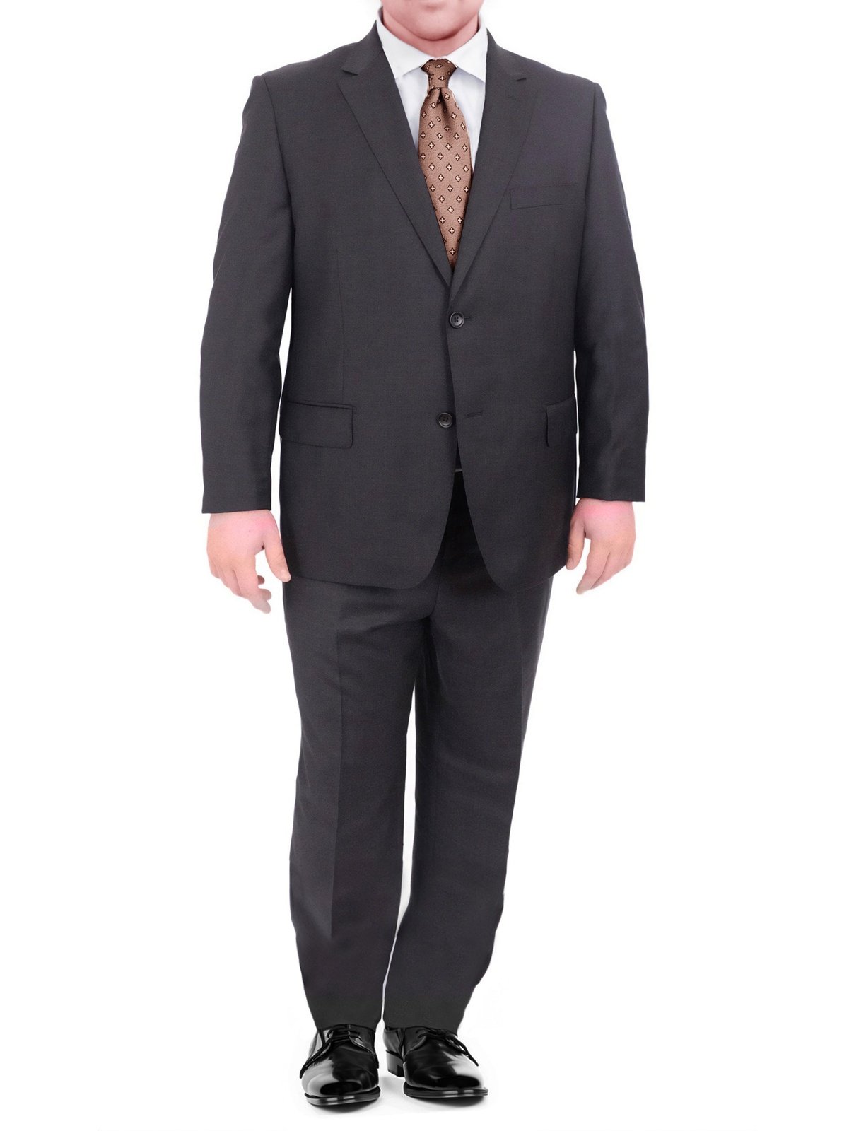 Mens Mazara Portly Fit Solid Charcoal Gray Two Button Wool Suit