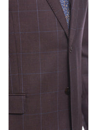 Thumbnail for I Uomo TWO PIECE SUITS I Uomo Mens Regular Fit Brown With Blue Overcheck 2 Button Wool Suit