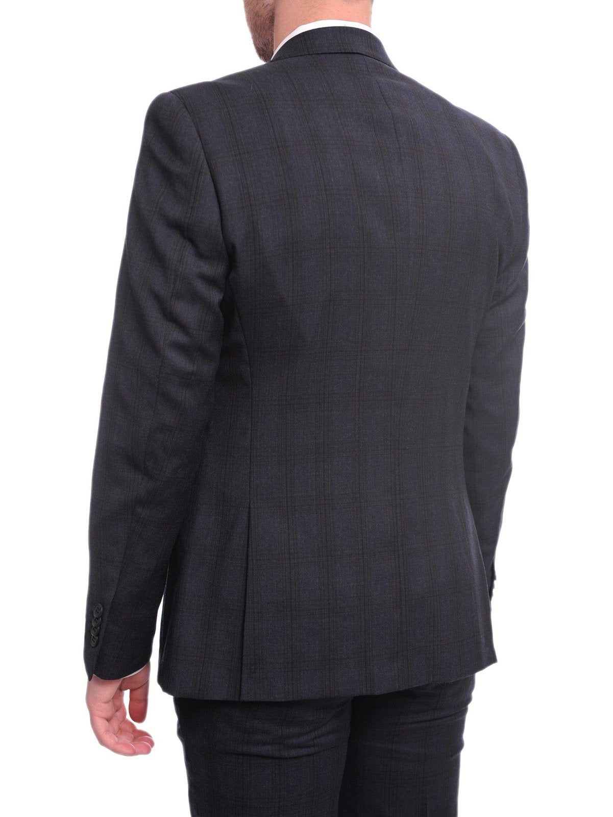 Ideal Ideal Slim Fit Blue And Red Plaid Two Button Wool Suit Peak Lapels