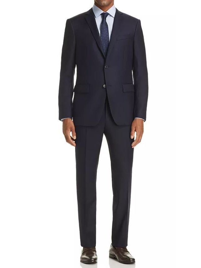 John Varvatos Mens Solid Navy Blue Slim Fit Wool Blend 2 Piece Suit