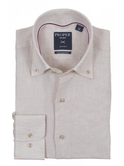 Mens Tan Modern Fit Spread Collar 100% Linen Dress Shirt