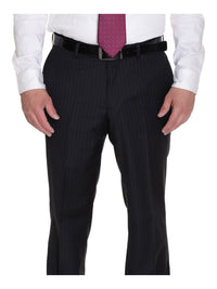 Thumbnail for Label E 42L 36W Modern Fit Black Pinstriped Two Button Wool Suit (42L 36W)