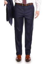 Thumbnail for Mens Classic Fit Solid Navy Blue Flat Front Wool Dress Pants