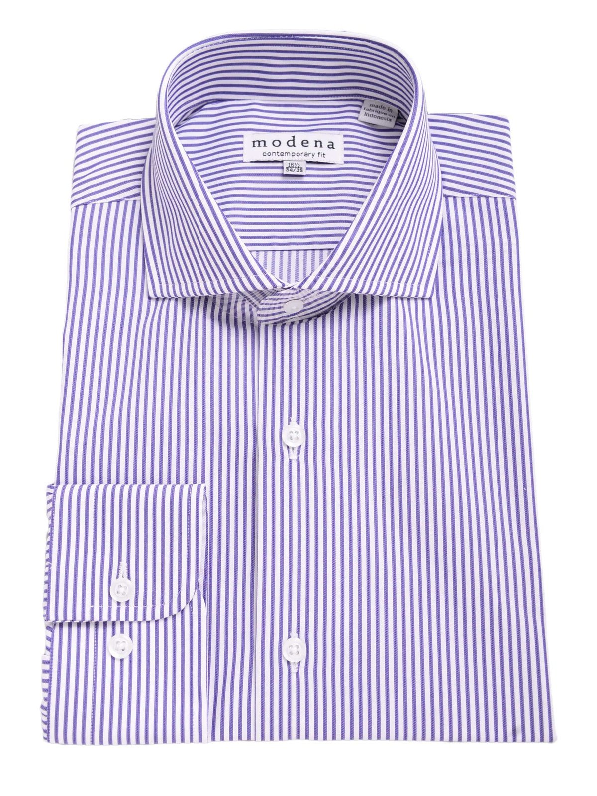 Modena SHIRTS Mens Slim Fit Purple Striped Spread Collar Cotton Blend Dress Shirt