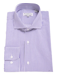 Thumbnail for Modena SHIRTS Mens Slim Fit Purple Striped Spread Collar Cotton Blend Dress Shirt