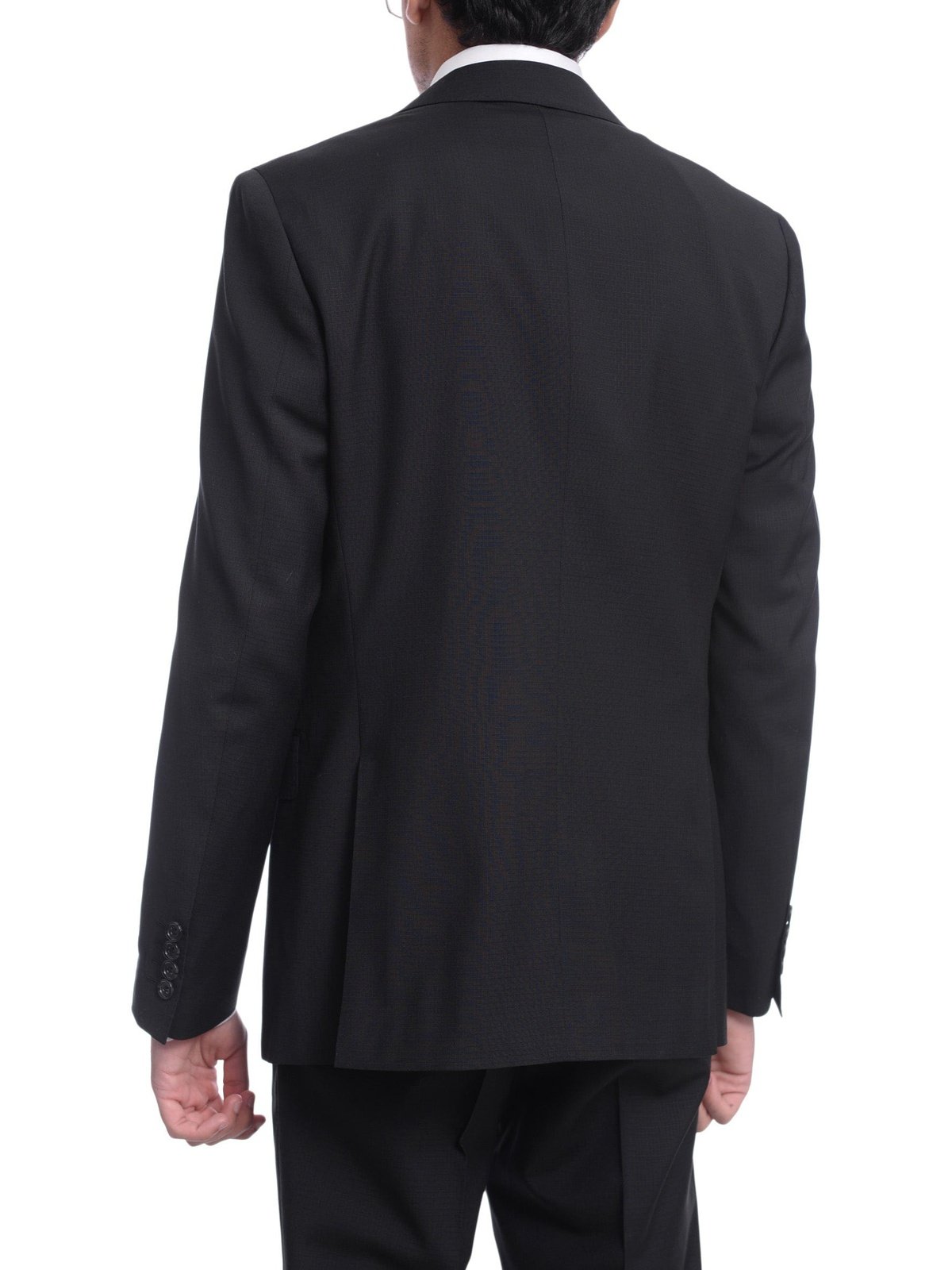 Napoli TWO PIECE SUITS Men's Napoli Slim Fit Black Textured Half Canvassed Two Button Reda Wool Suit