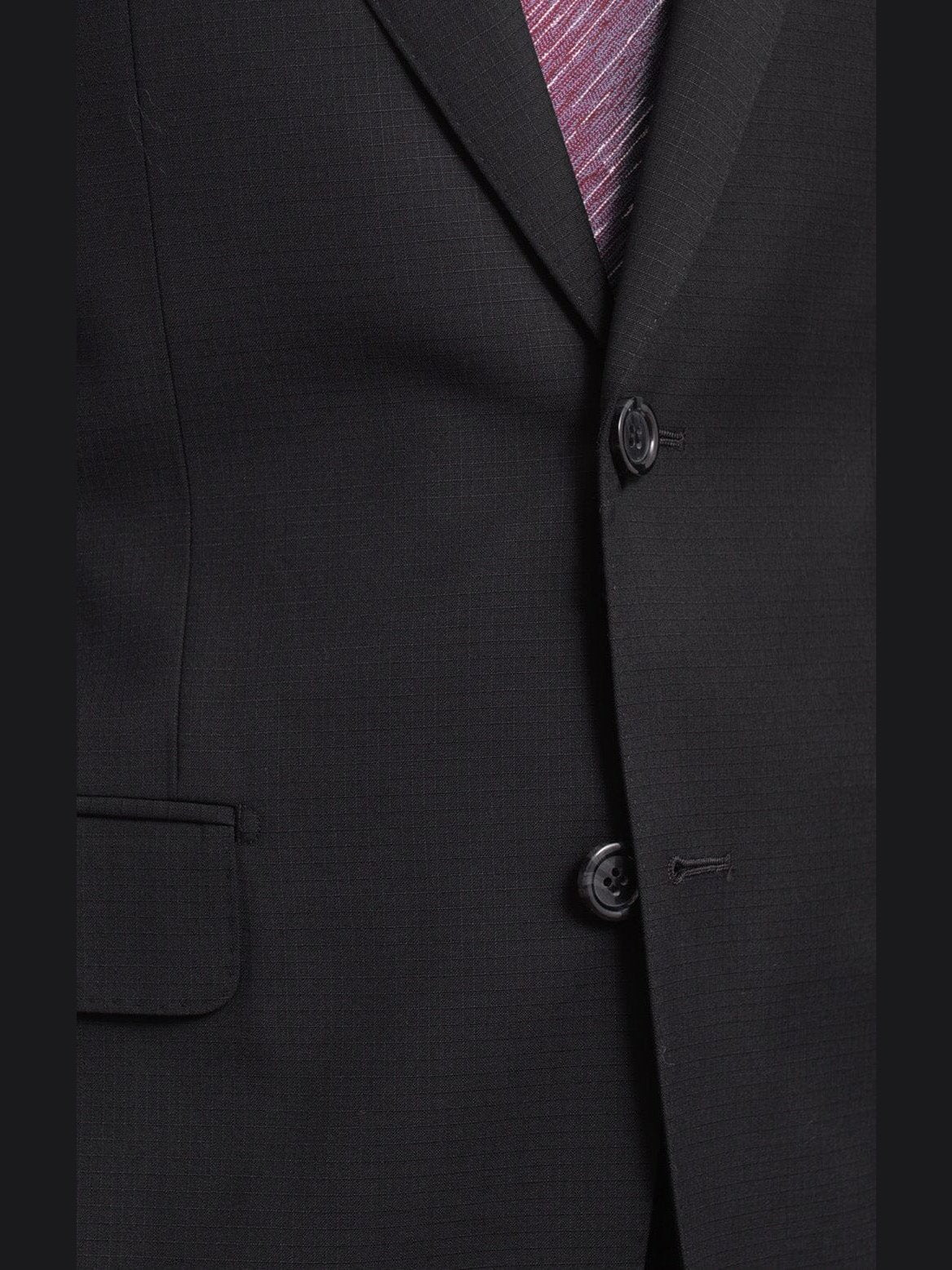 Napoli TWO PIECE SUITS Men's Napoli Slim Fit Black Textured Half Canvassed Two Button Reda Wool Suit