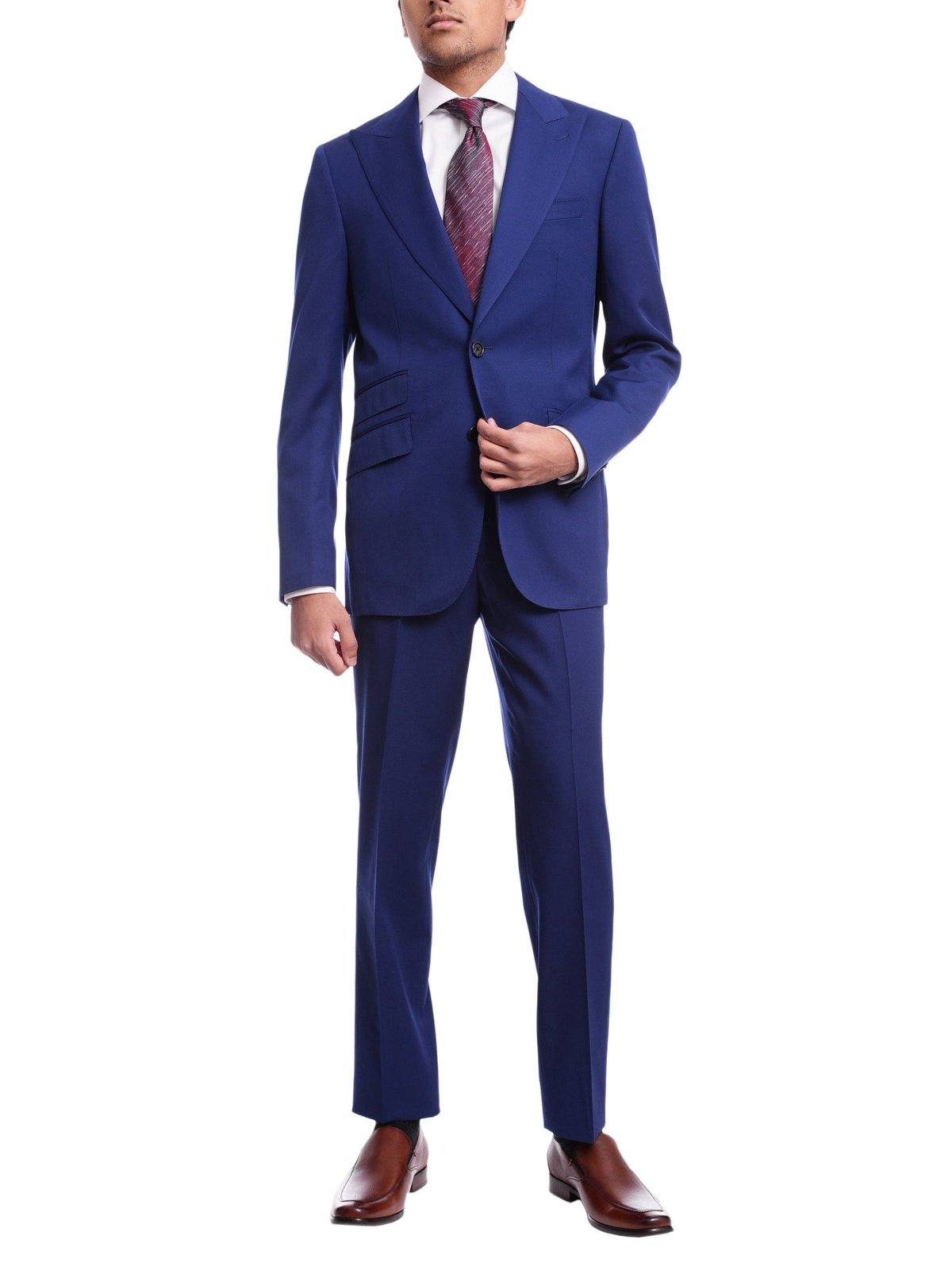 Napoli TWO PIECE SUITS Men's Napoli Slim Fit Solid Royal Blue Half Canvassed Two Button Reda Wool Suit