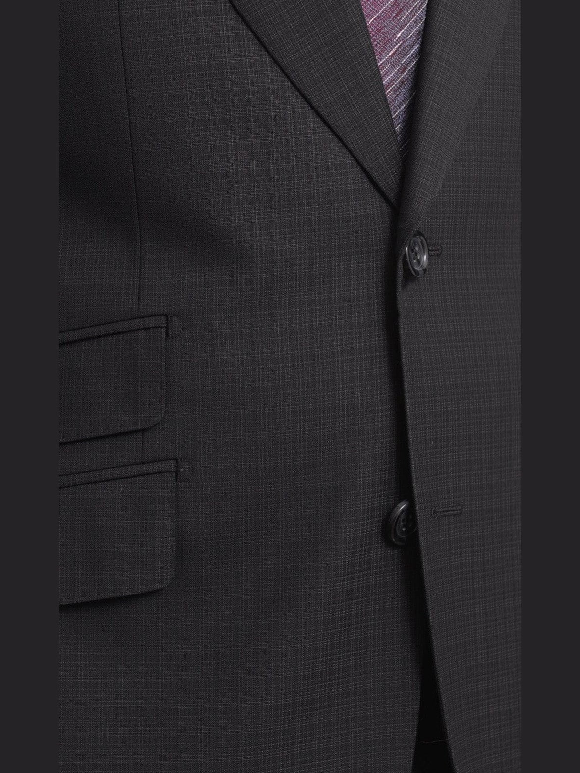 Napoli TWO PIECE SUITS Mens Napoli Slim Fit Black Textured Check Half Canvassed 2 Button Reda Wool Suit