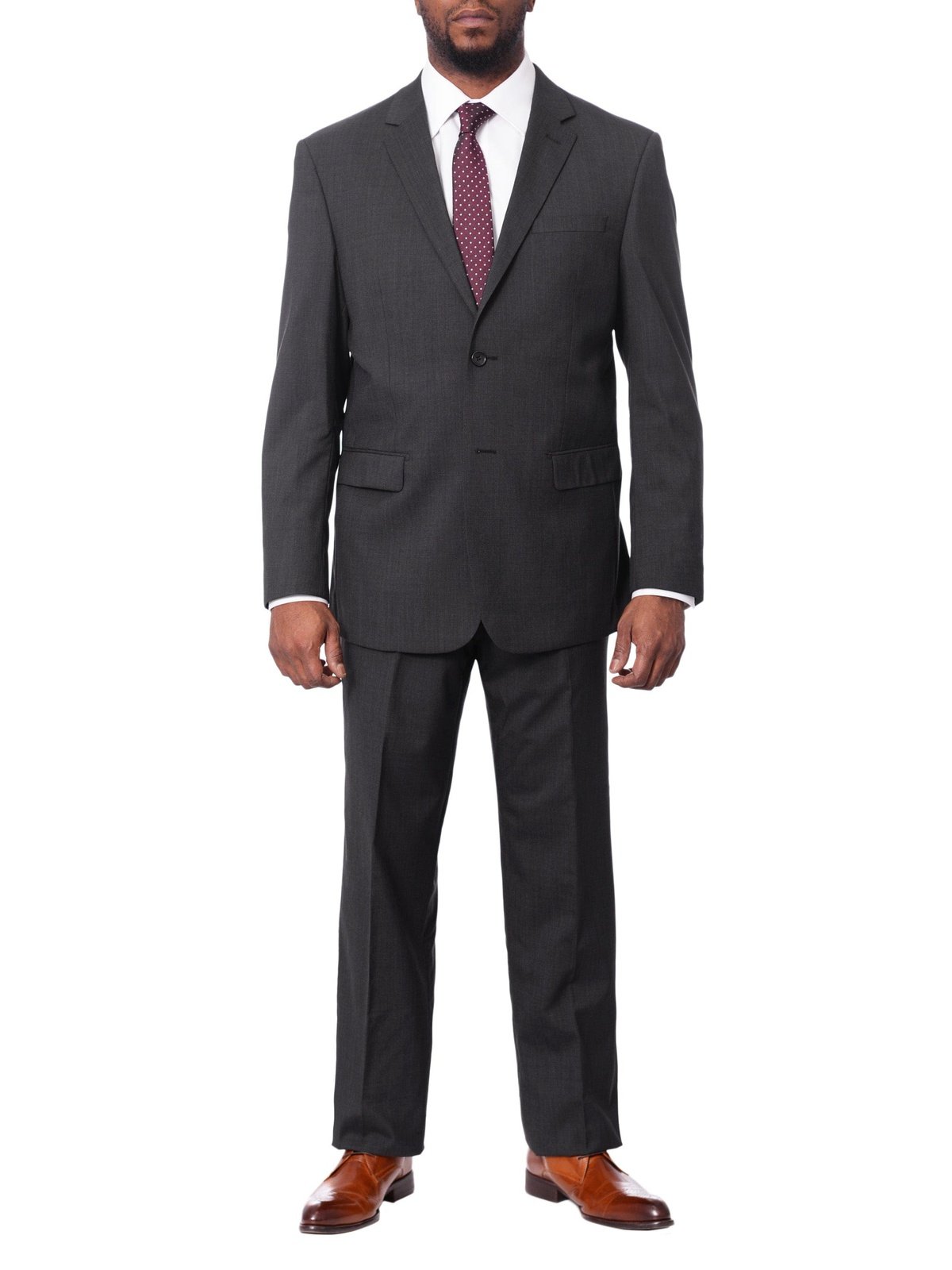 Prontomoda TWO PIECE SUITS Prontomoda Mens Solid Charcoal Gray 100% Merino Wool Regular Fit Suit