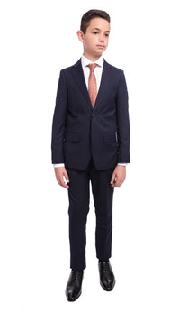 Thumbnail for T.O. Boys T.O Boy's Solid Navy Blue Slim Fit Suit