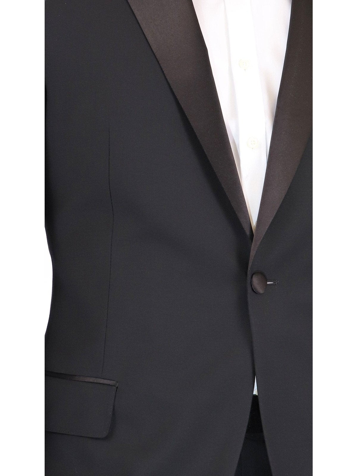 Blujacket Mens Black Italian Zignone Wool Trim Fit Notch Lapel One Button Tuxedo