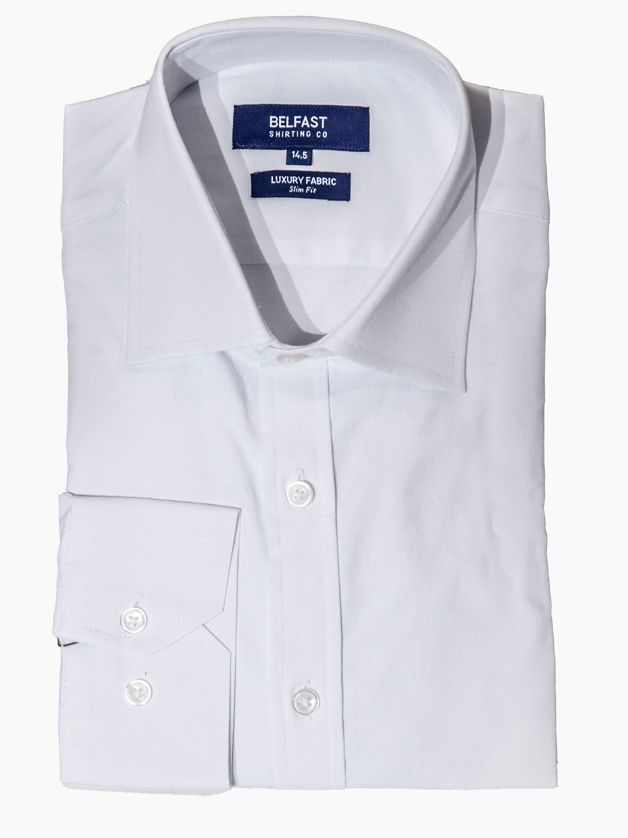 Belfast Mens Solid White Classic Fit Cotton Spread Collar Cotton Blend Dress Shirt