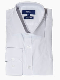 Thumbnail for Belfast Mens Solid White Classic Fit Cotton Spread Collar Cotton Blend Dress Shirt