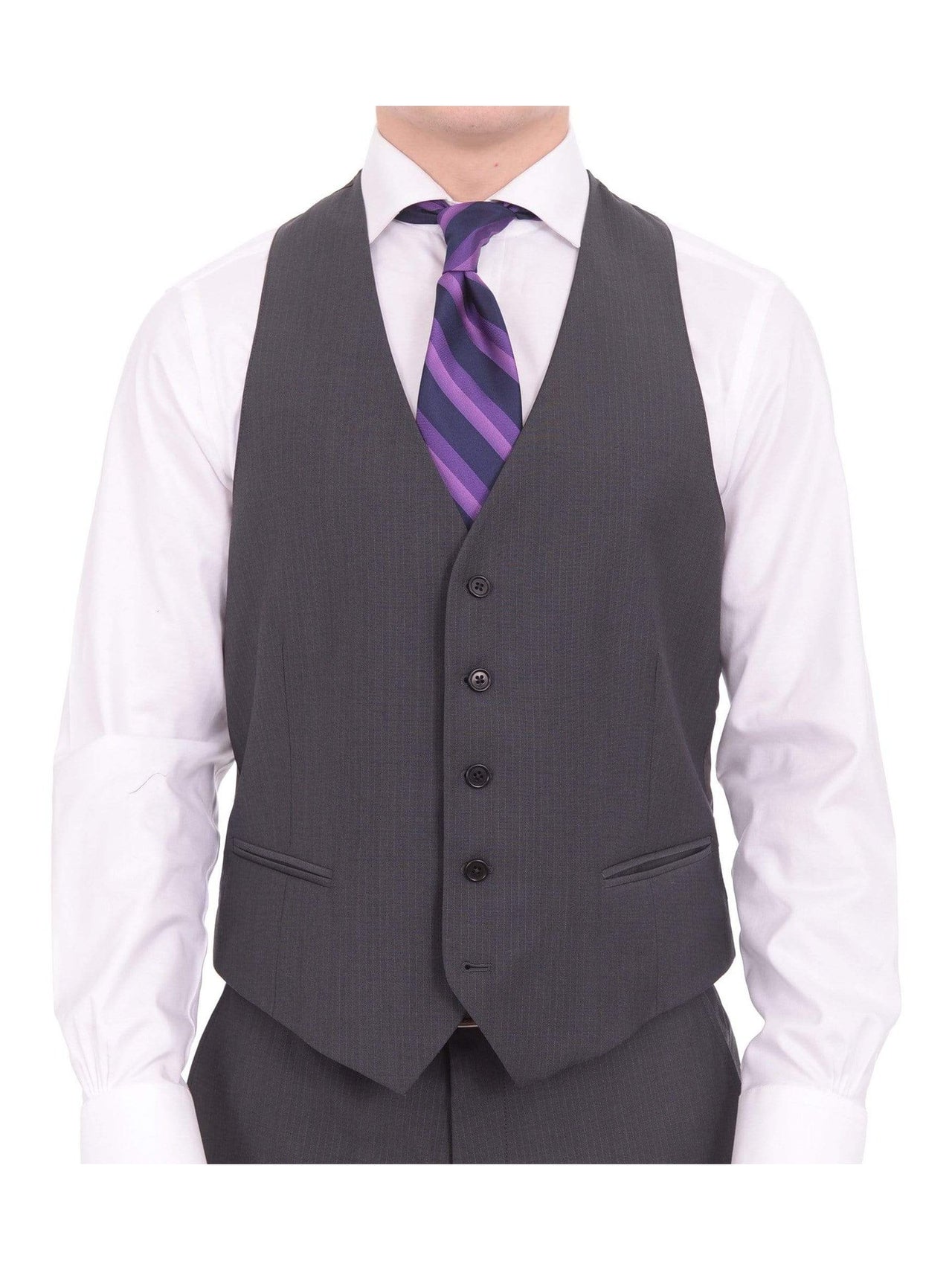 Armani Collezioni THREE PIECE SUITS Armani Collezioni Giorgio Slim Fit 46r 58 Gray Striped Three Piece Wool Suit