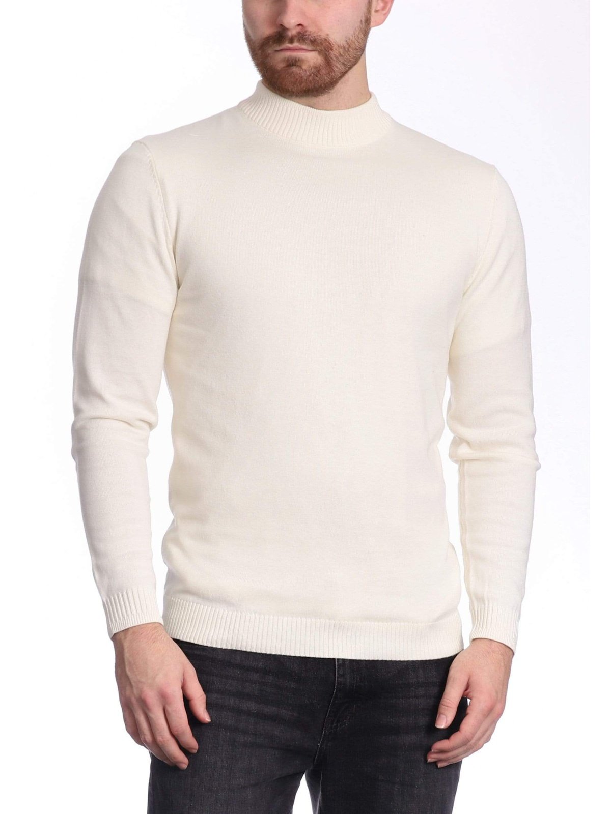 Arthur Black Arthur Black Men’s Solid Cream Pullover Cotton Blend Mock Neck Sweater Shirt