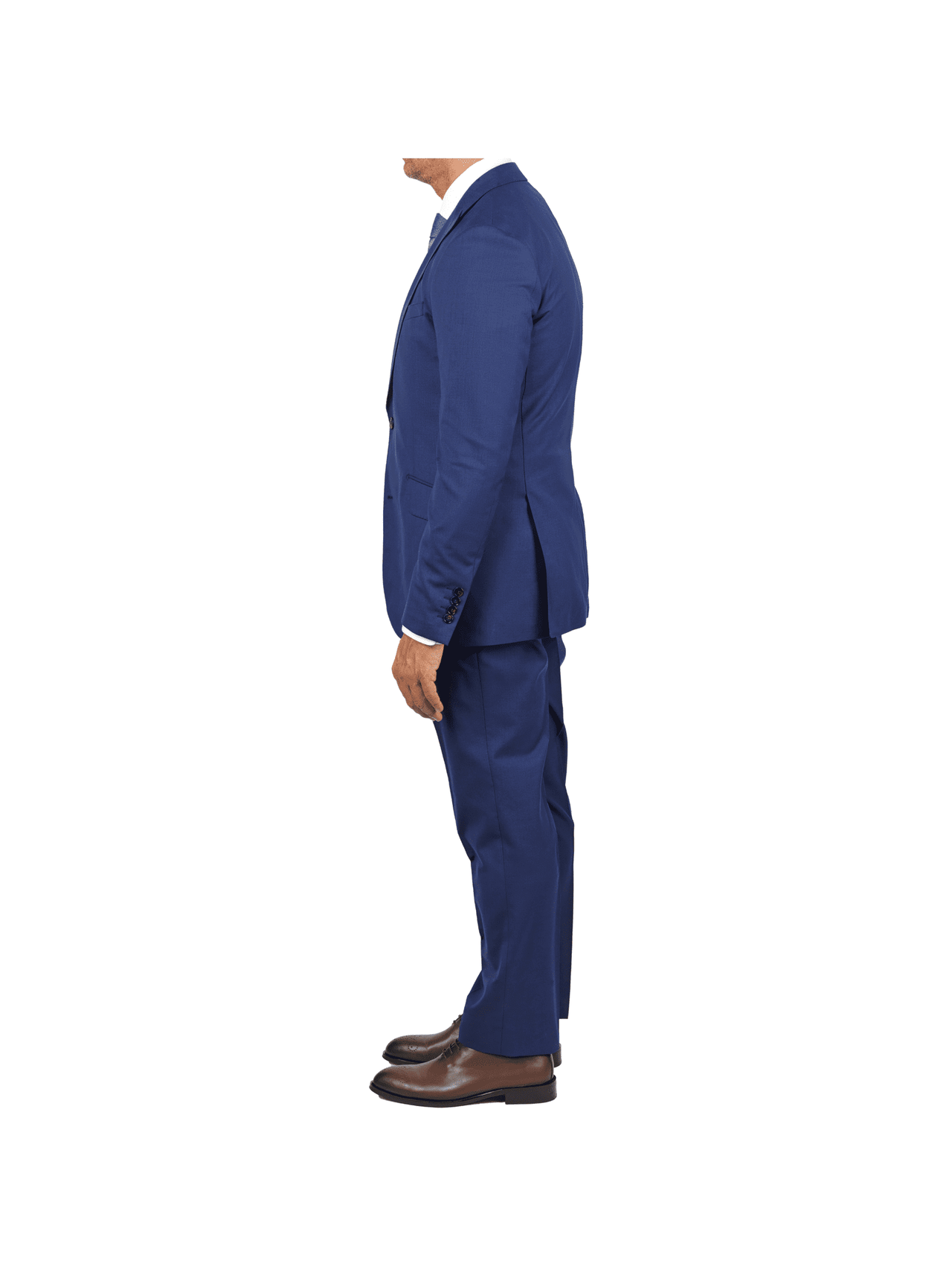 side view of dark blue gabardine men's suit