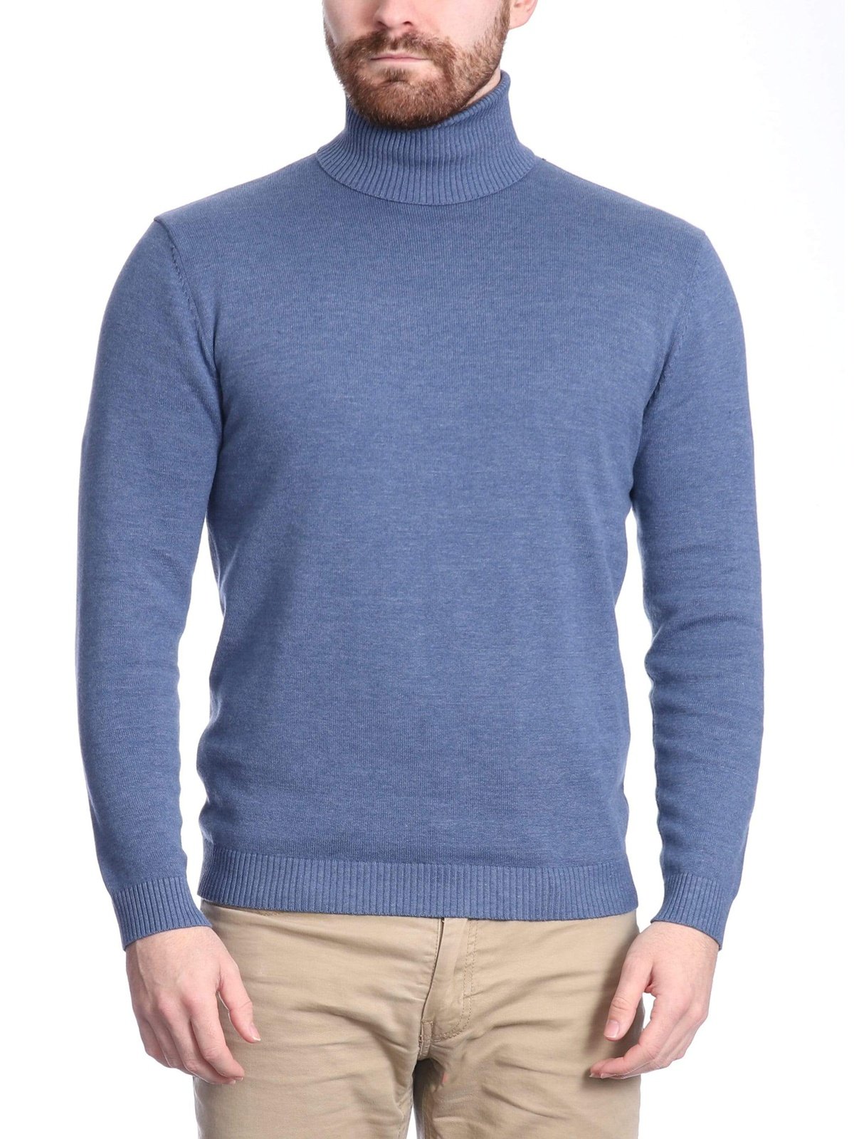 Arthur Black Default Category Migrated Arthur Black Men's Solid Heather Blue Pullover Cotton Blend Turtleneck Sweater