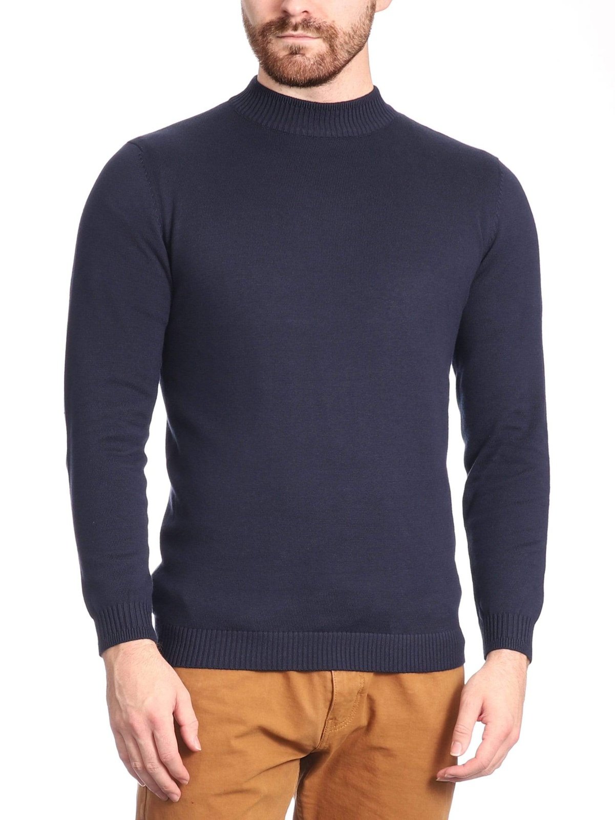 Arthur Black Default Category Migrated Arthur Black Men's Solid Navy Blue Pullover Cotton Blend Mock Neck Sweater Shirt