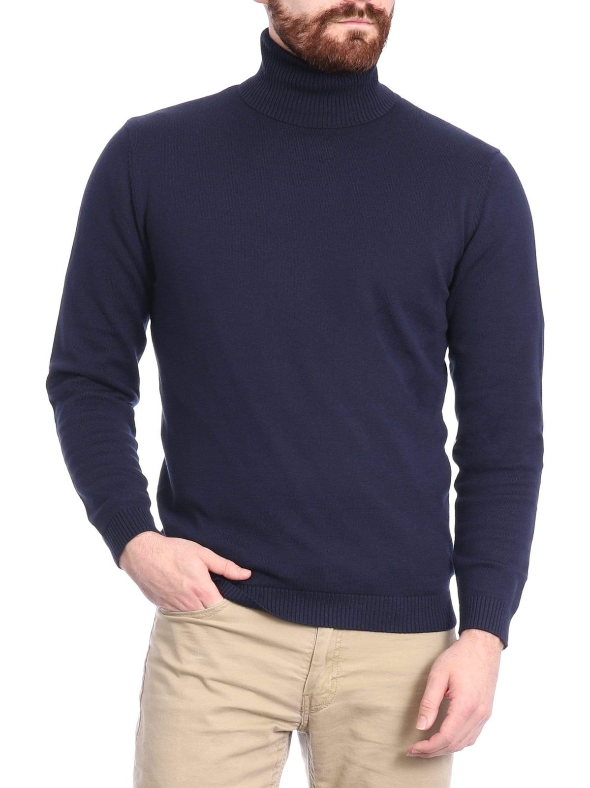 Arthur Black Default Category Migrated Arthur Black Men's Solid Navy Blue Pullover Cotton Blend Turtleneck Sweater Shirt