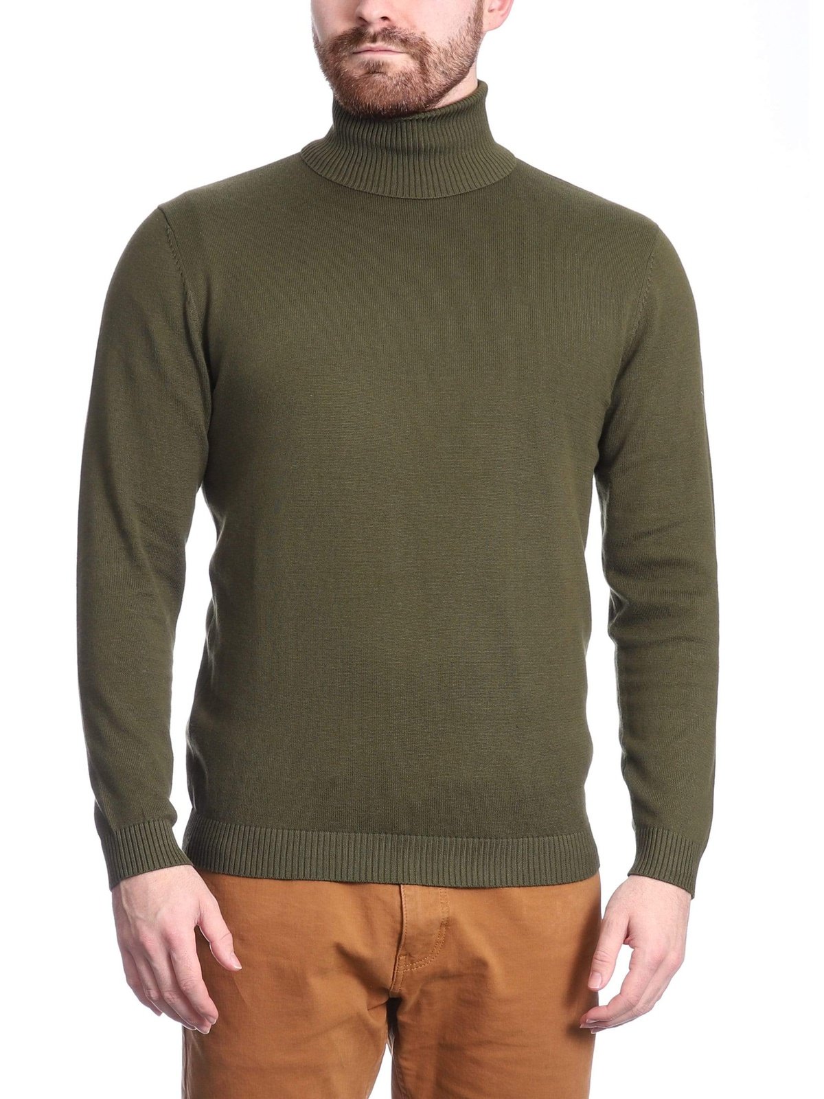 Arthur Black Default Category Migrated Arthur Black Men's Solid Olive Green Pullover Cotton Blend Turtleneck Sweater