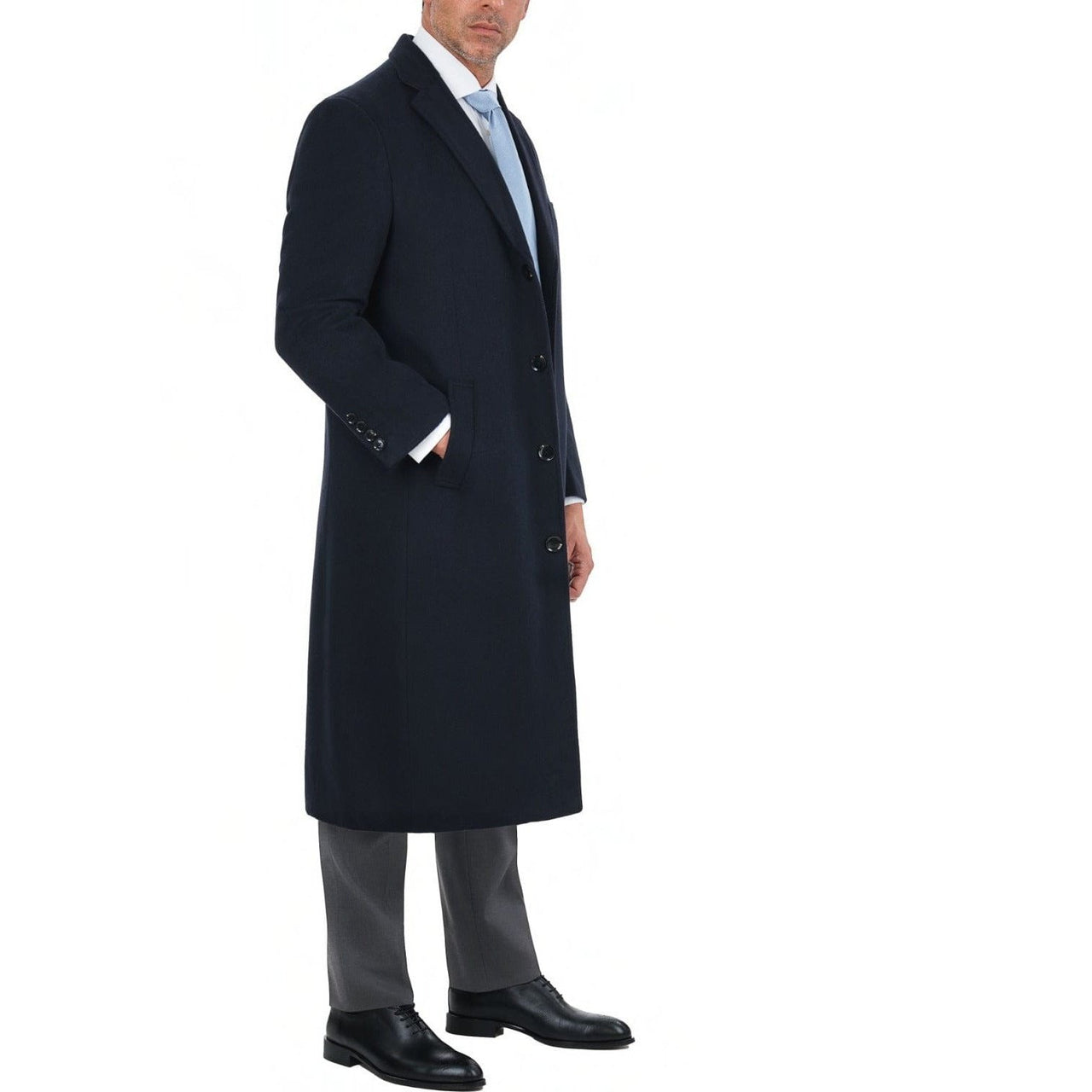 Arthur Black OUTERWEAR Men's Regular Fit Navy Blue Full Length Wool Cashmere Overcoat Topcoat