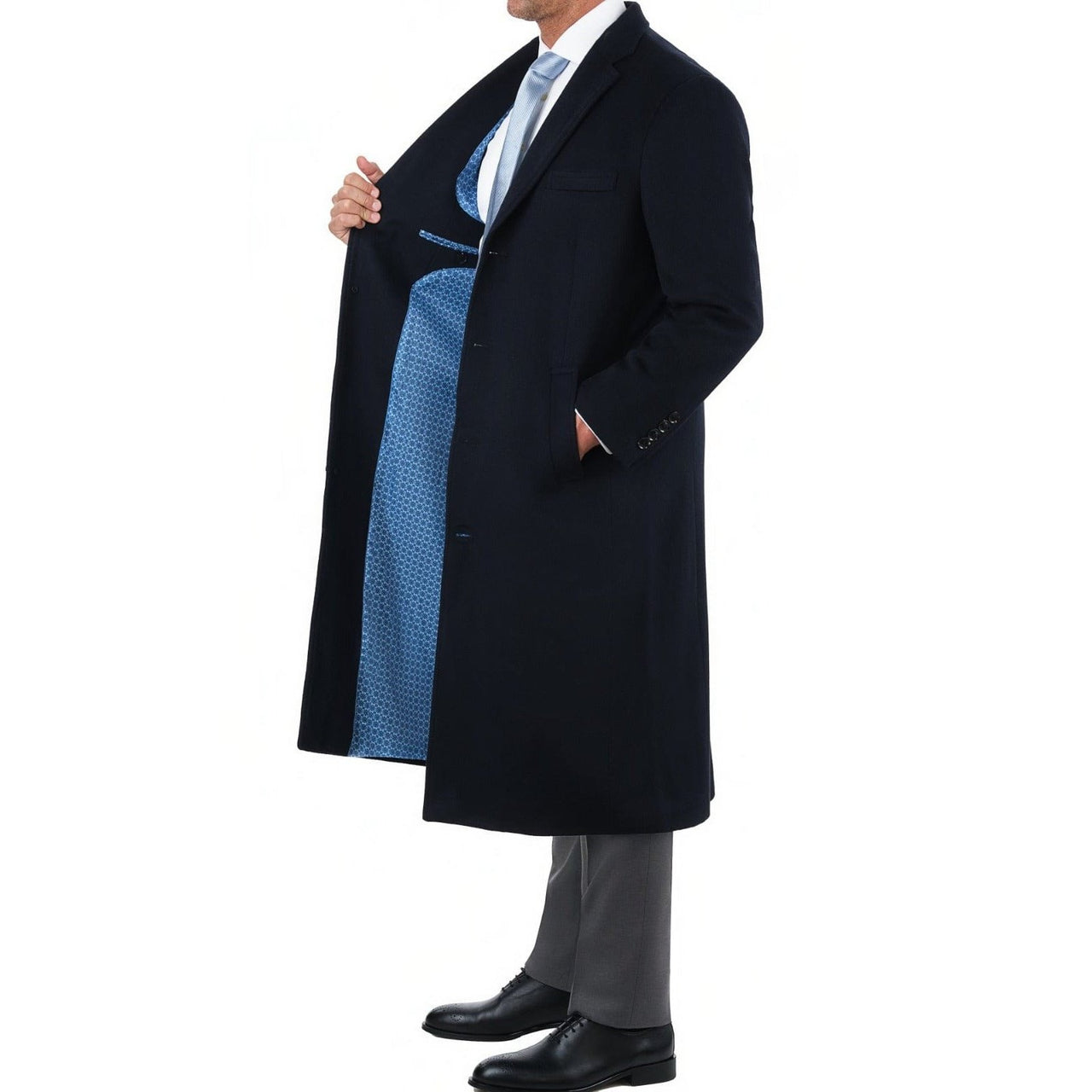 Arthur Black OUTERWEAR Men's Regular Fit Navy Blue Full Length Wool Cashmere Overcoat Topcoat