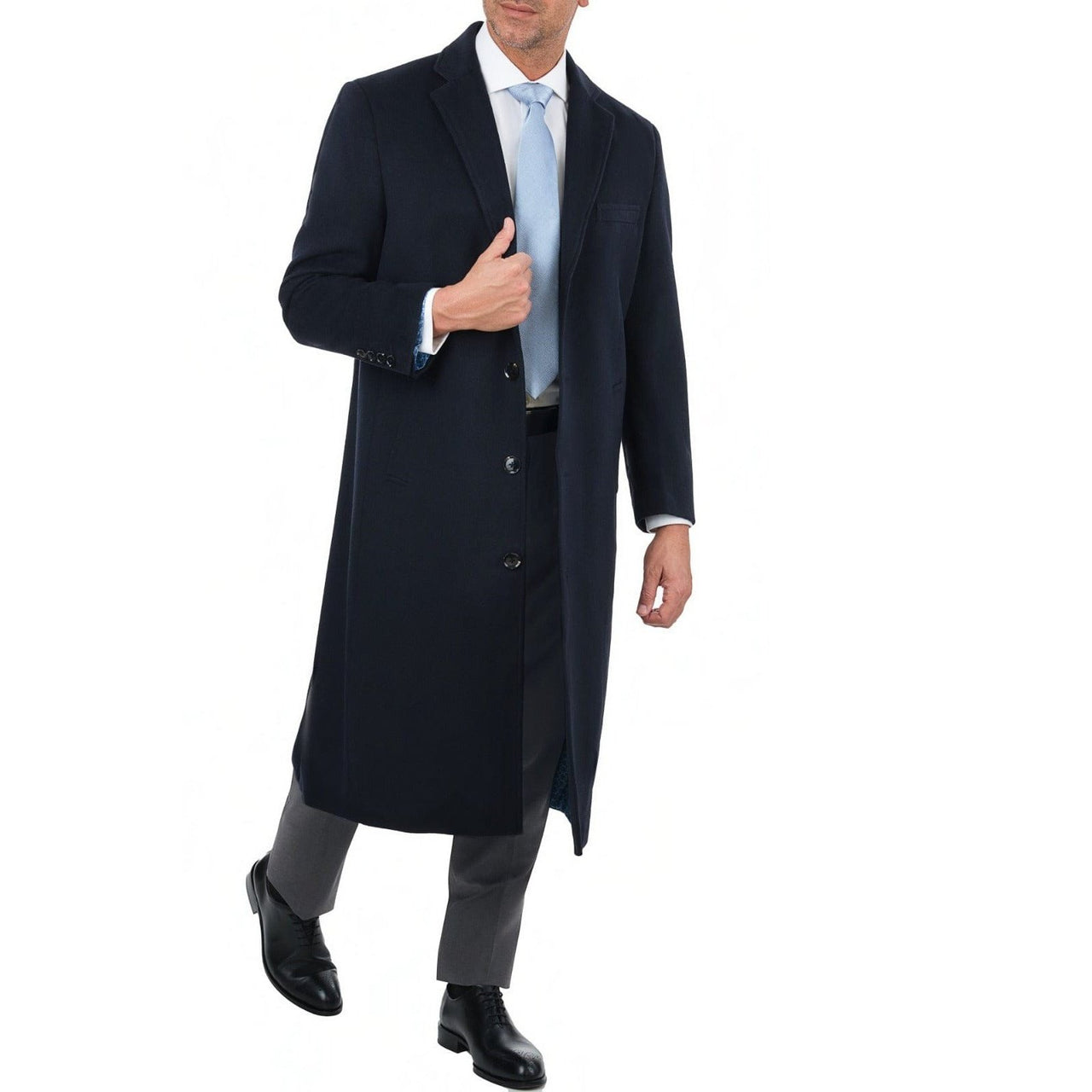 Arthur Black OUTERWEAR Men's Regular Fit Navy Blue Full Length Wool Cashmere Overcoat Topcoat