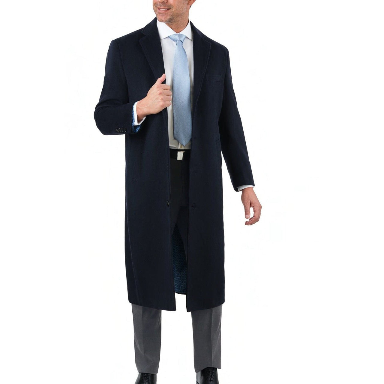 Arthur Black OUTERWEAR Men's Regular Fit Navy Blue Full Length Wool Cashmere Overcoat Topcoat