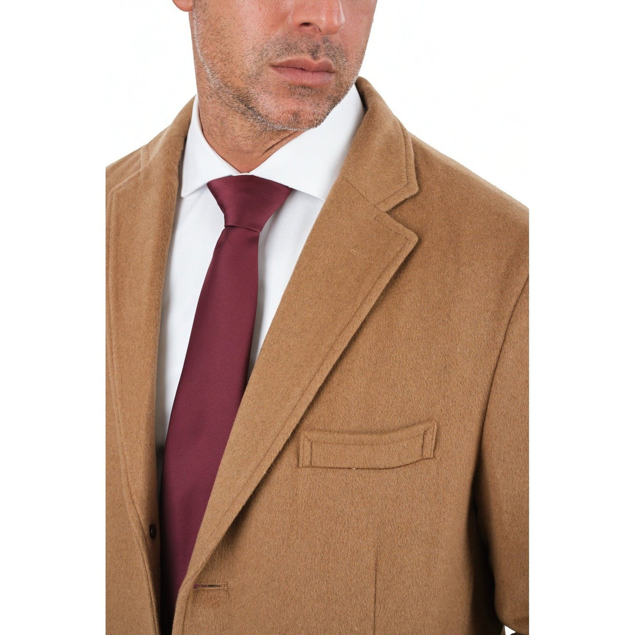 Arthur Black OUTERWEAR Mens Regular Fit Solid Camel Tan Full Length Wool Cashmere Overcoat Top Coat