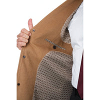 Thumbnail for Arthur Black OUTERWEAR Mens Regular Fit Solid Camel Tan Full Length Wool Cashmere Overcoat Top Coat