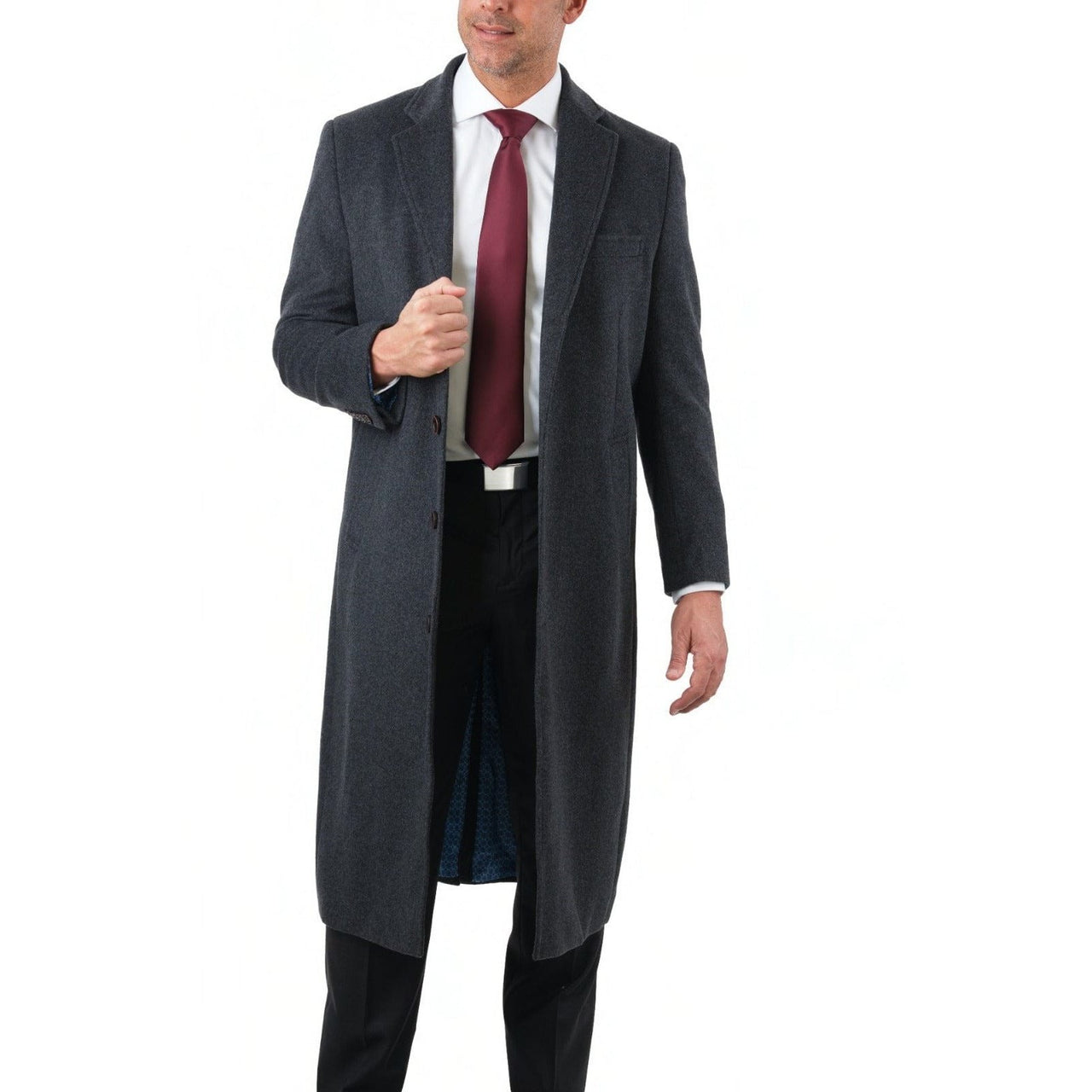 Arthur Black OUTERWEAR Mens Regular Fit Solid Charcoal Gray Full Length Wool Cashmere Overcoat Top Coat