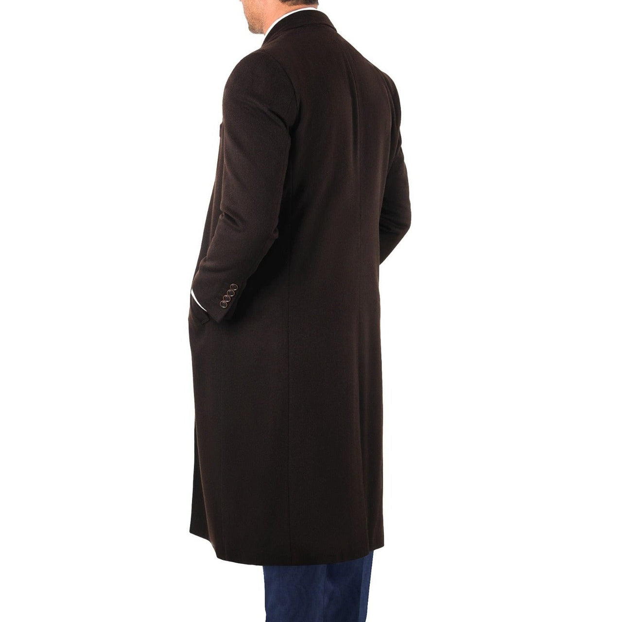 Arthur Black OUTERWEAR Mens Regular Fit Solid Dark Brown Full Length Wool Cashmere Overcoat Top Coat