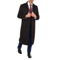 Thumbnail for Arthur Black OUTERWEAR Mens Regular Fit Solid Dark Brown Full Length Wool Cashmere Overcoat Top Coat