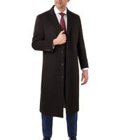 Thumbnail for Arthur Black OUTERWEAR Mens Regular Fit Solid Dark Brown Full Length Wool Cashmere Overcoat Top Coat