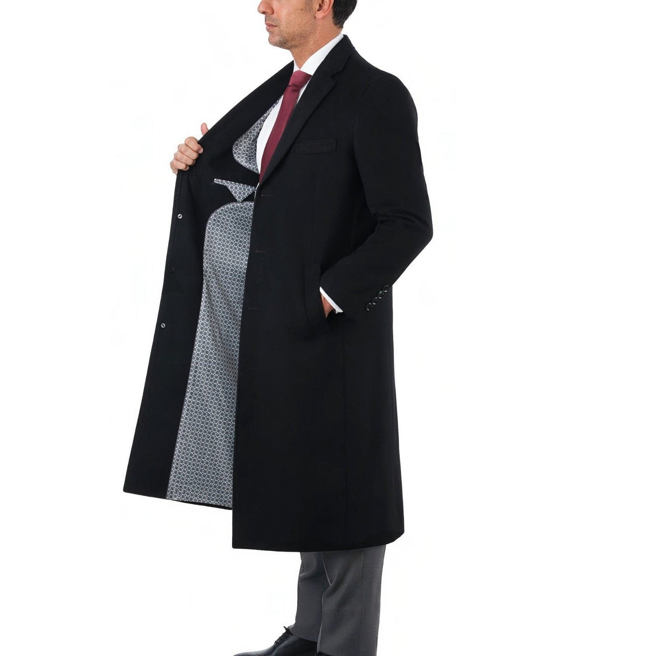 Arthur Black OUTERWEAR Regular Fit Solid Full Length Wool Cashmere Overcoat