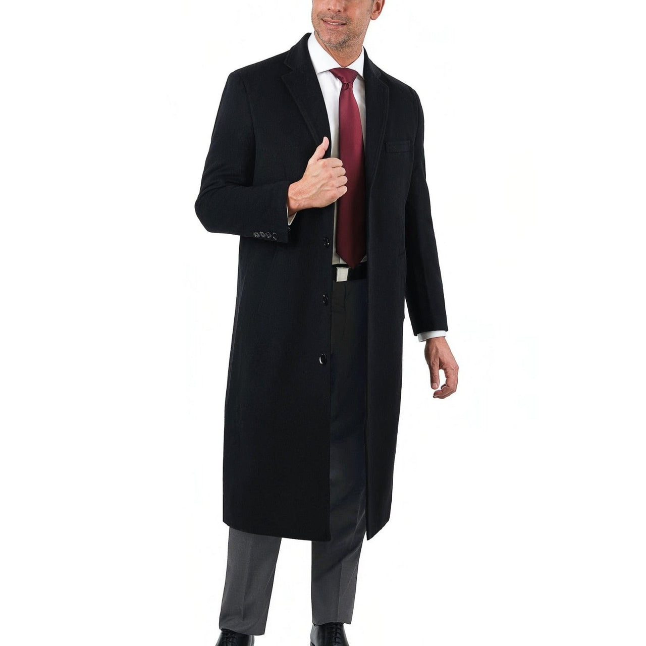 Arthur Black OUTERWEAR Regular Fit Solid Full Length Wool Cashmere Overcoat