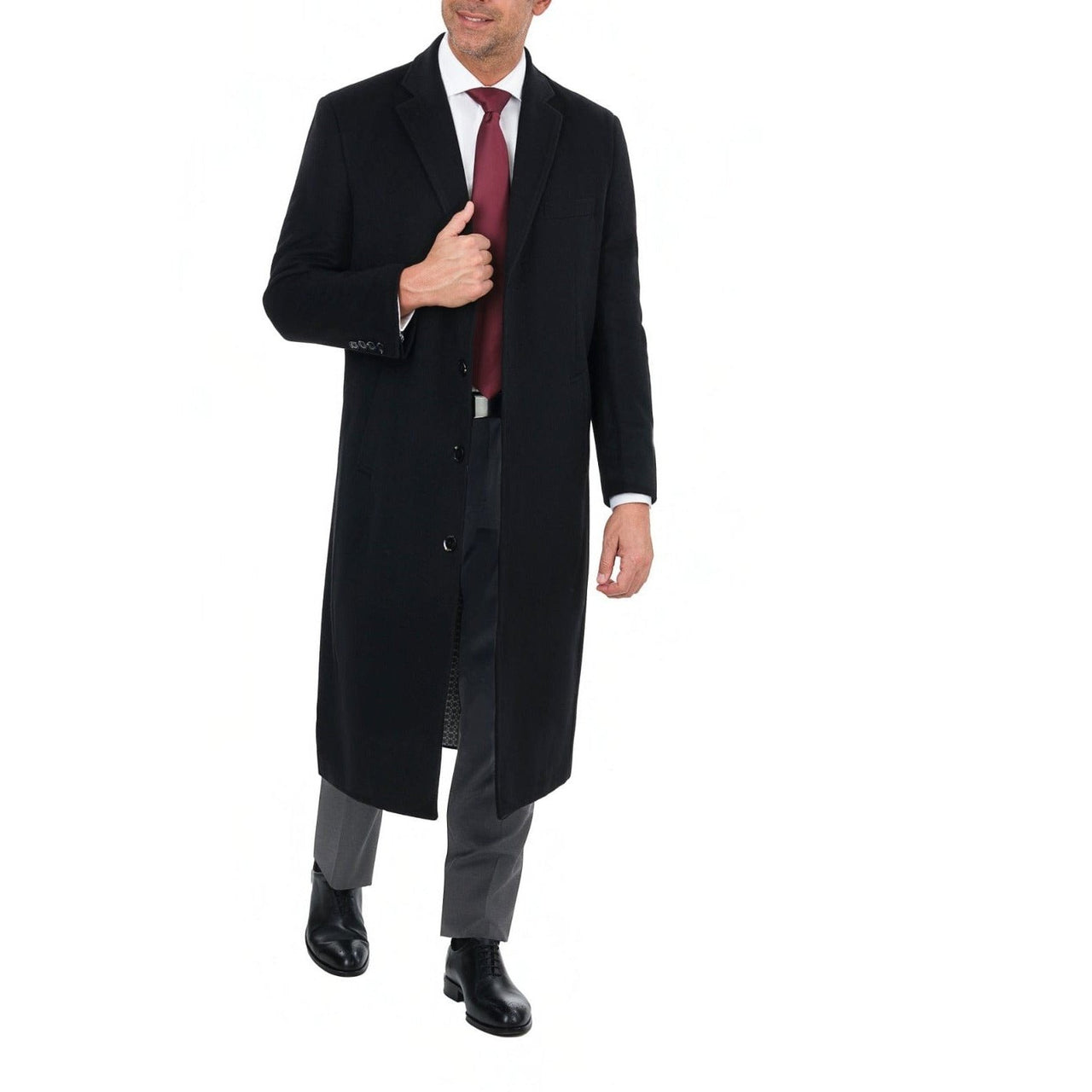 Arthur Black OUTERWEAR Regular Fit Solid Full Length Wool Cashmere Overcoat