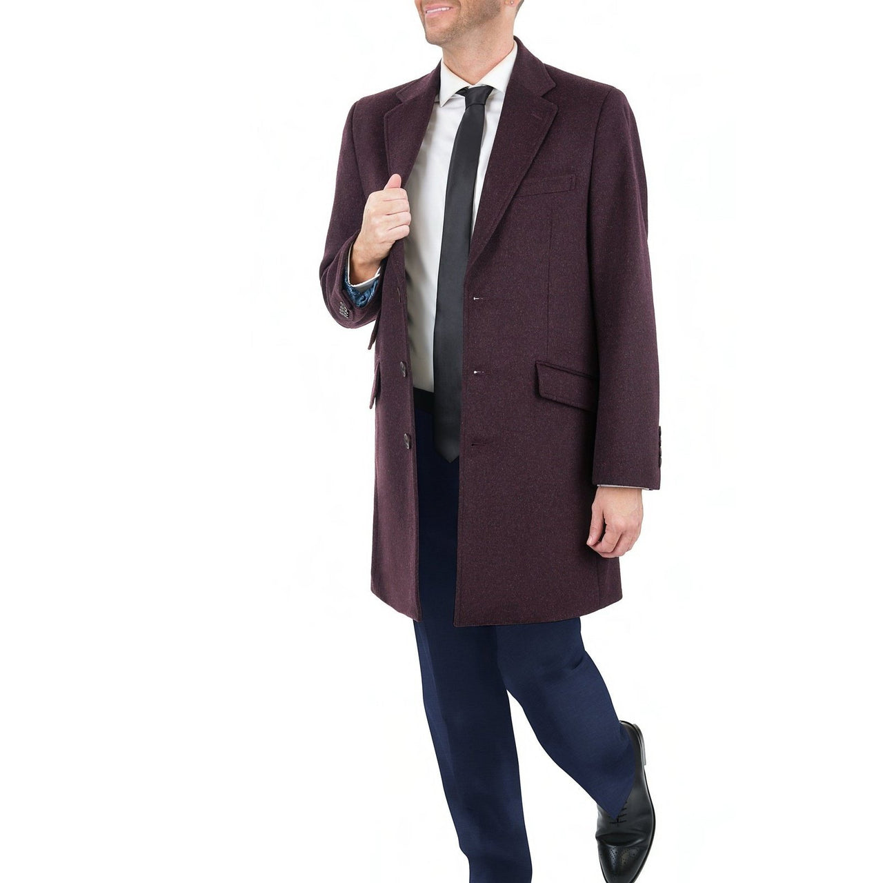 Arthur Black OUTERWEAR The Suit Depot Men's Wool Cashmere Single Breasted Burgundy 3/4 Length Top Coat