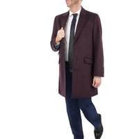 Thumbnail for Arthur Black OUTERWEAR The Suit Depot Men's Wool Cashmere Single Breasted Burgundy 3/4 Length Top Coat