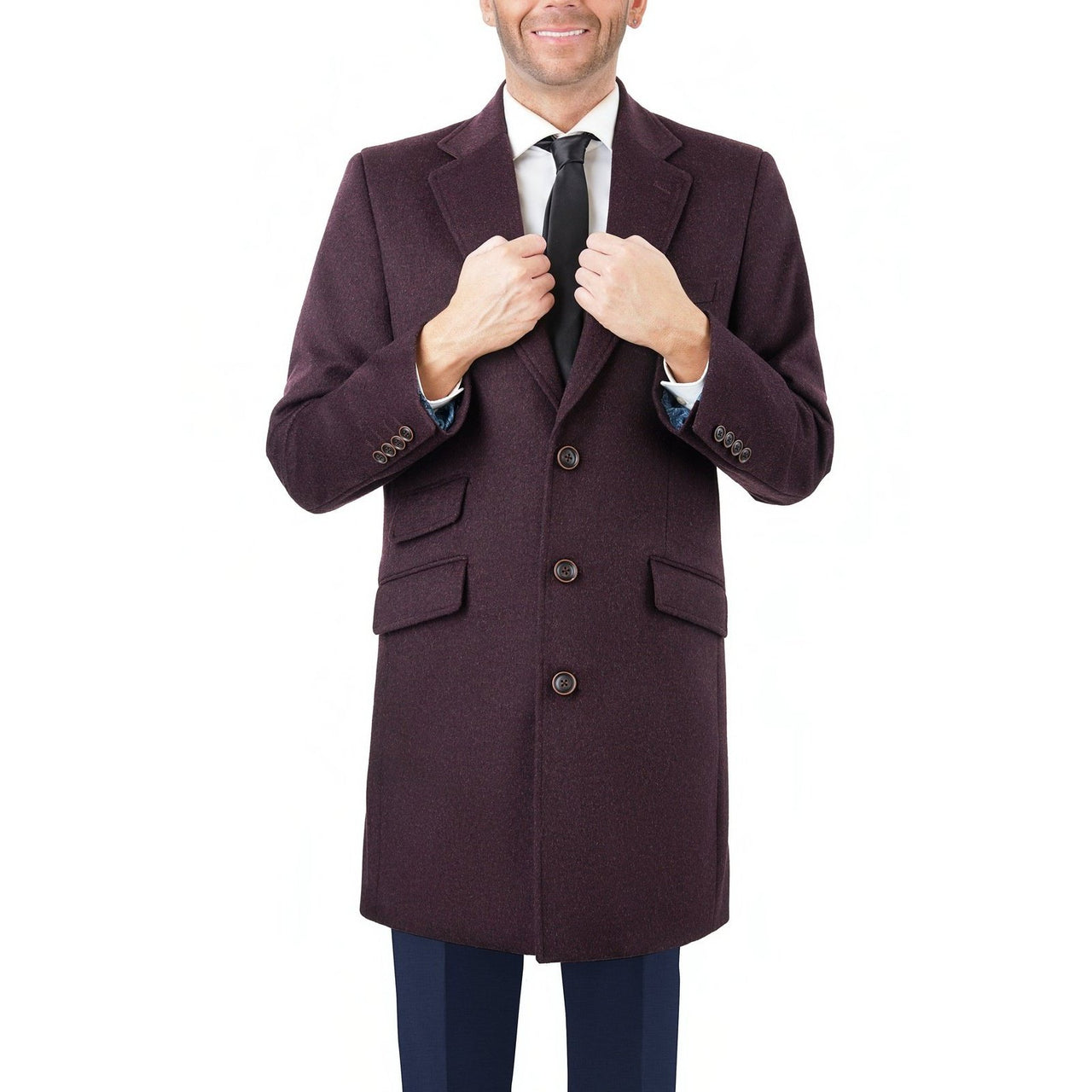 Arthur Black OUTERWEAR The Suit Depot Men's Wool Cashmere Single Breasted Burgundy 3/4 Length Top Coat