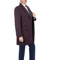 Thumbnail for Arthur Black OUTERWEAR The Suit Depot Men's Wool Cashmere Single Breasted Burgundy 3/4 Length Top Coat