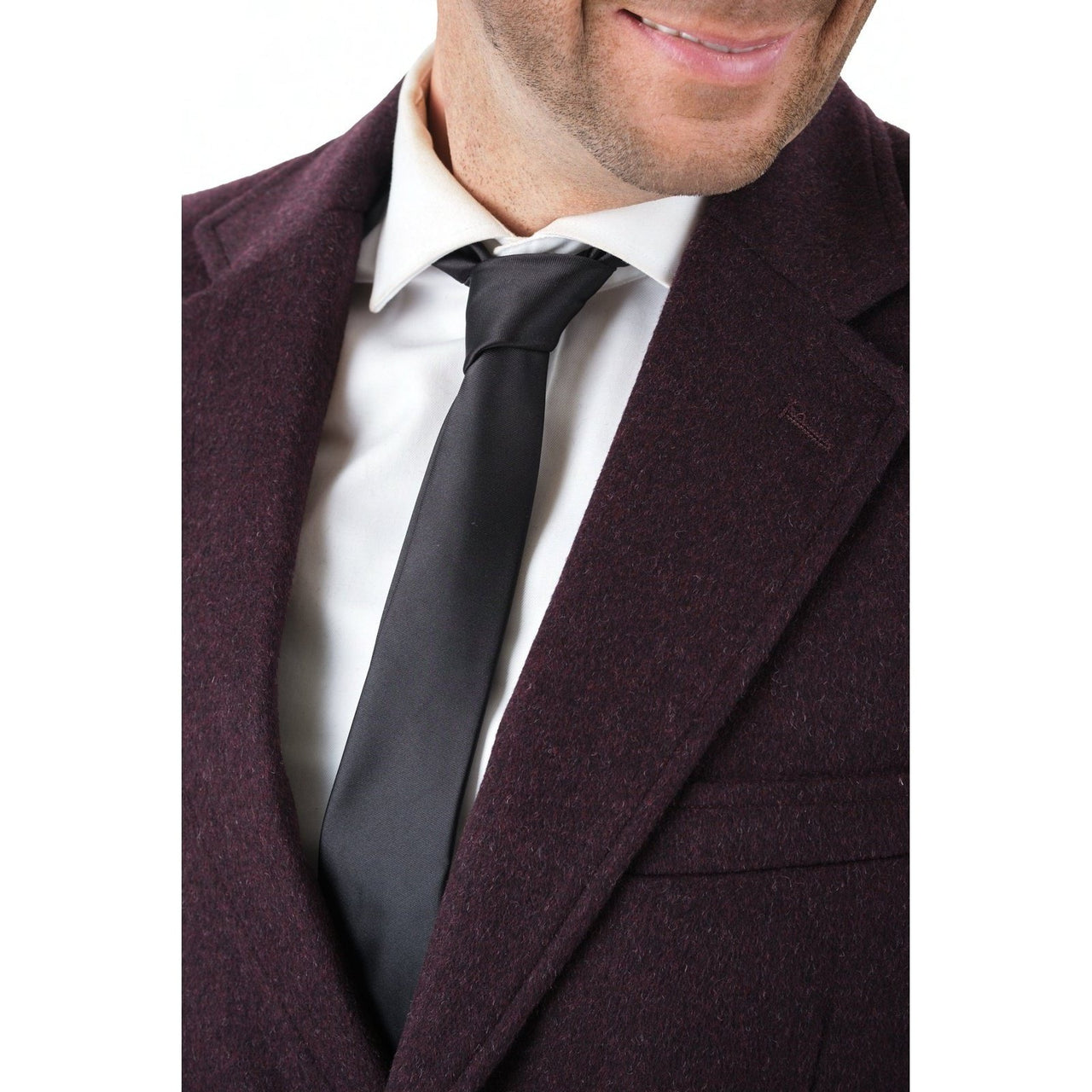 Arthur Black OUTERWEAR The Suit Depot Men's Wool Cashmere Single Breasted Burgundy 3/4 Length Top Coat