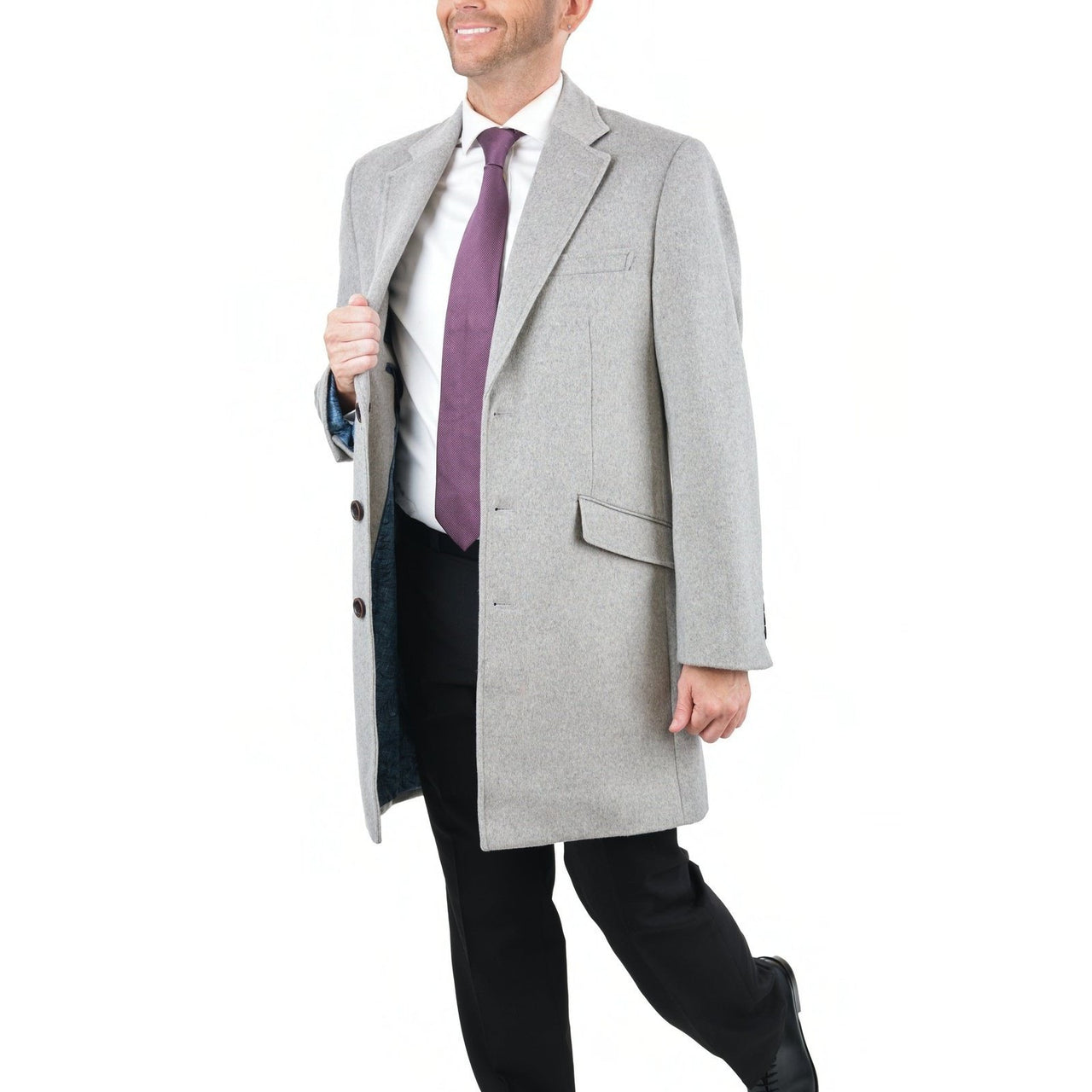 Arthur Black OUTERWEAR The Suit Depot Men's Wool Cashmere Single Breasted Light Gray 3/4 Length Top Coat