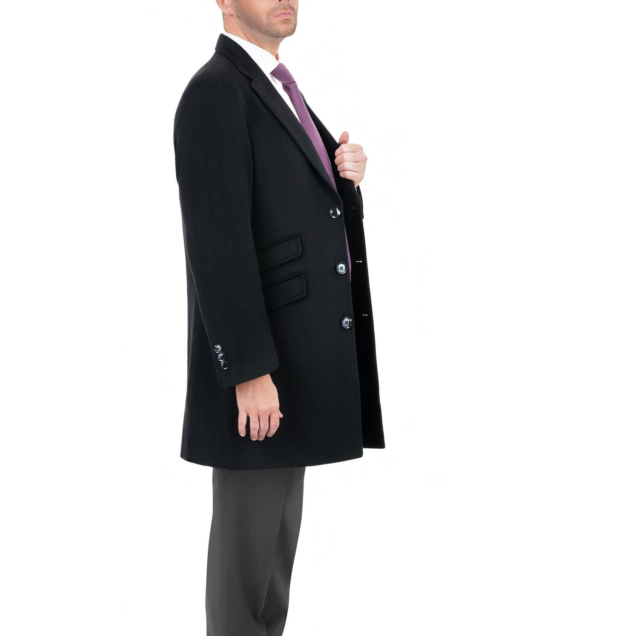 Arthur Black Sale Coats The Suit Depot Men's Wool Cashmere Single Breasted Black 3/4 Length Top Coat