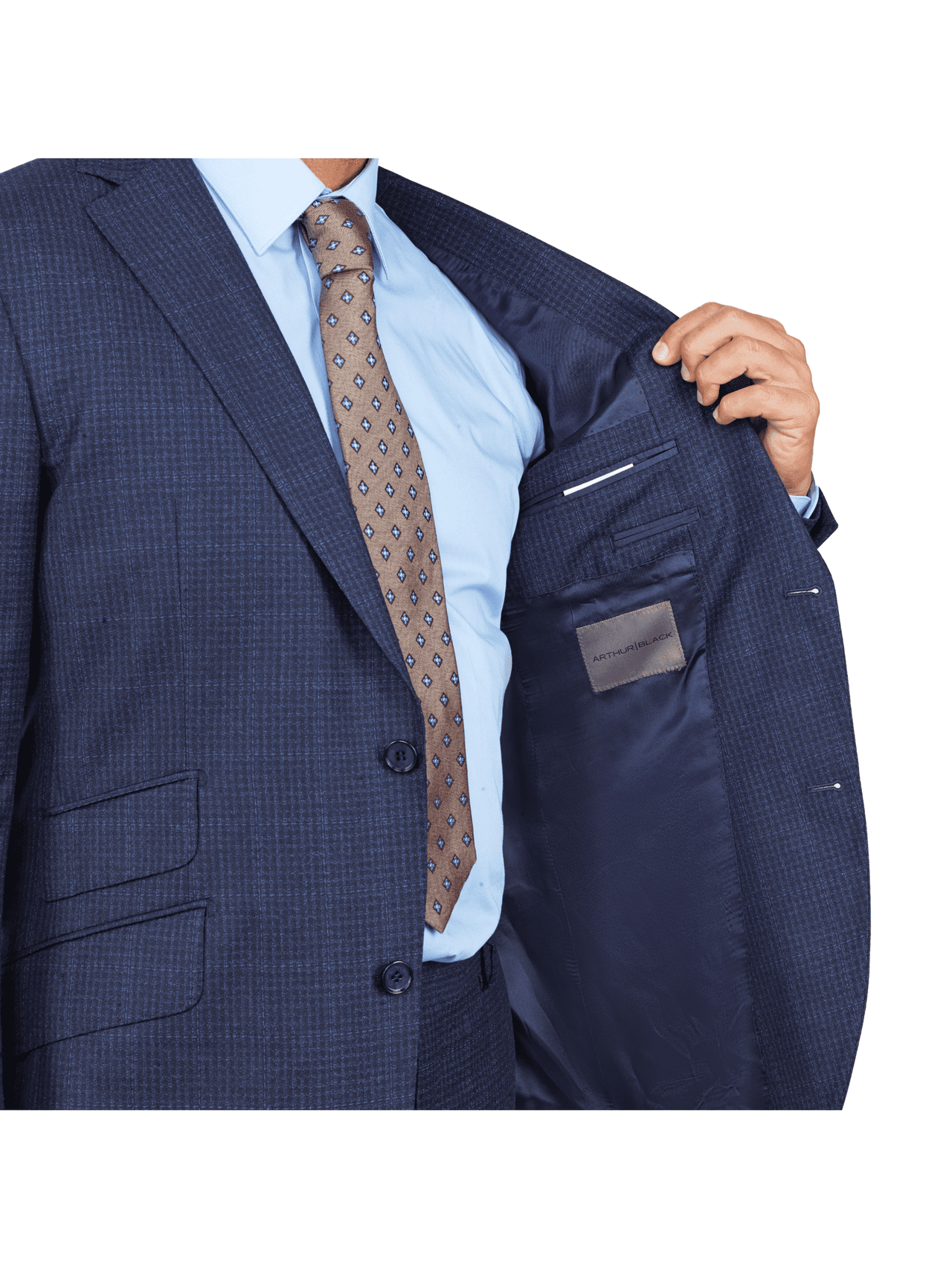 Arthur Black SUITS Arthur Black Slim Fit Blue Check Guabello Wool Light Flannel Suit