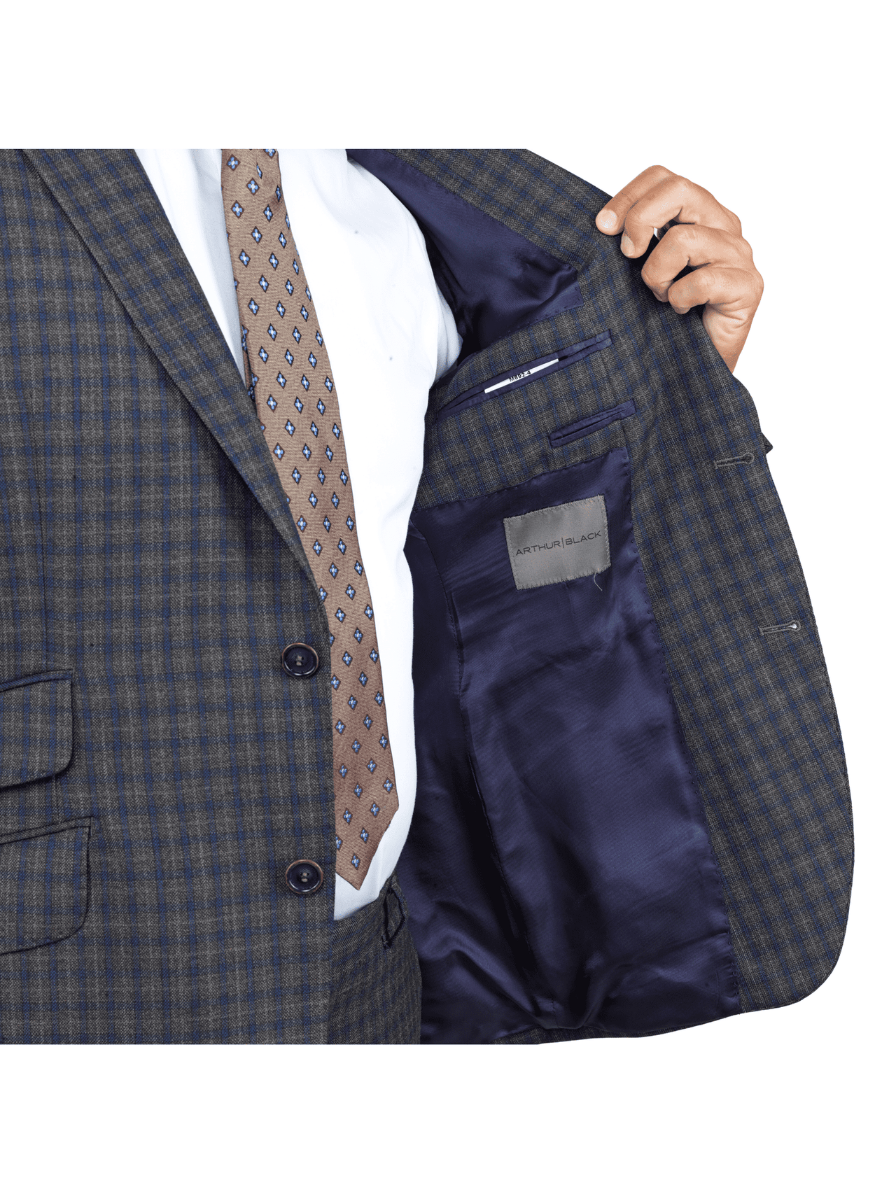 Arthur Black SUITS Arthur Black Slim Fit Grey Blue Check Light Flannel Reda Wool Suit